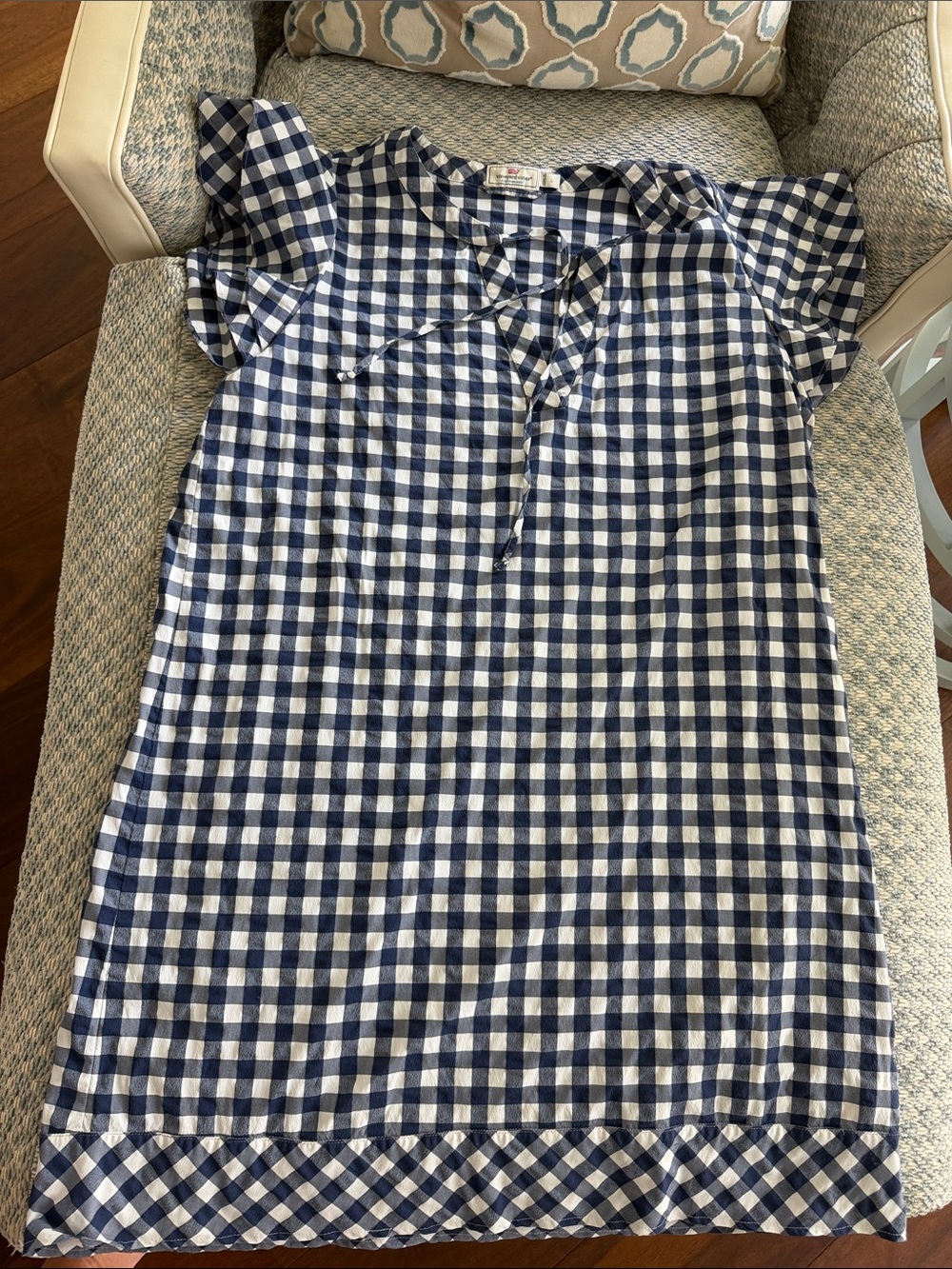 Vineyard Vines Performance Navy & White Gingham Tie-Front Mini Dress